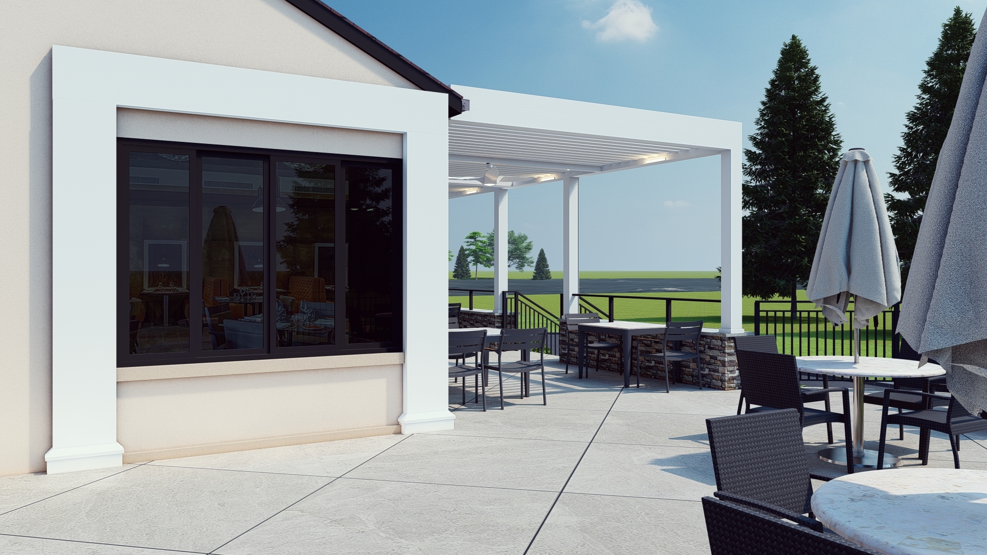 Breslow design rendering of Lake Success Country Club outdoor dining structure, prior to installation