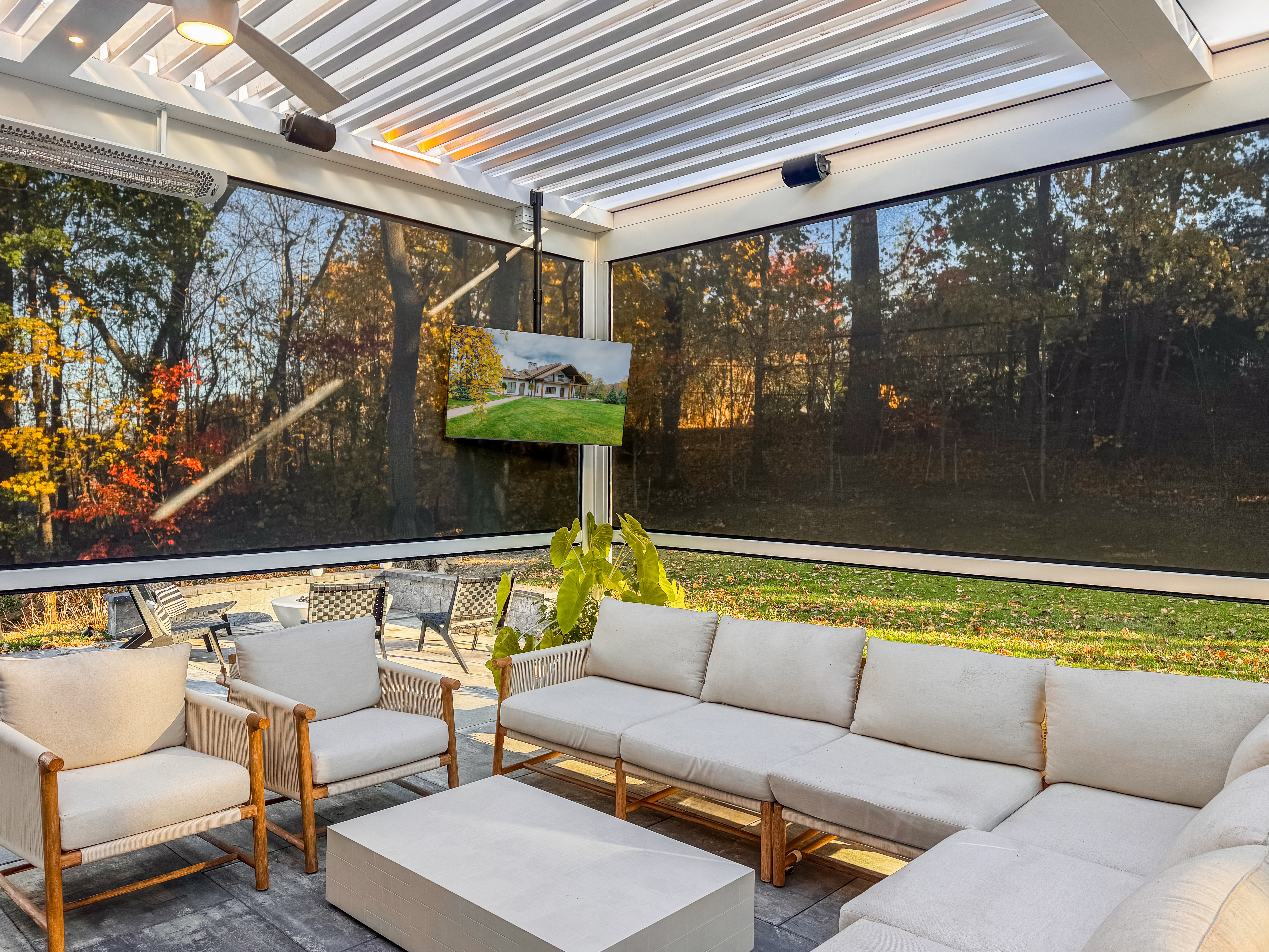 Modern motorized retractable screen install — Roslyn, NY