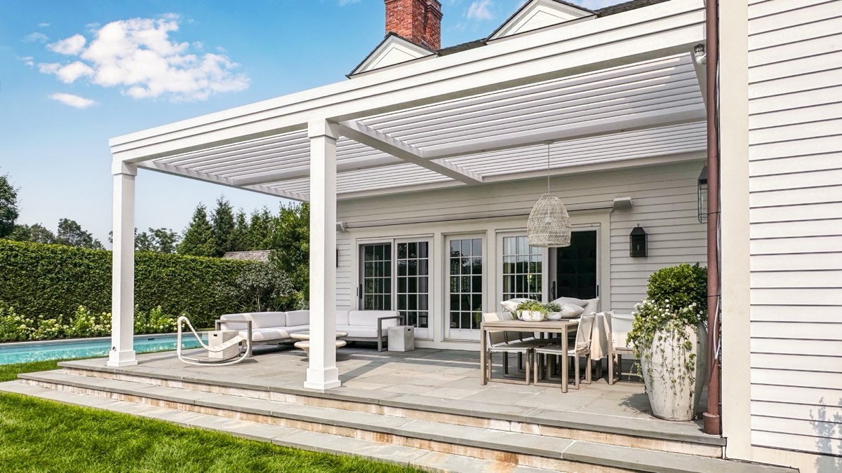 Custom transitional R-Blade louvered roof — Packard residence, Darien, CT