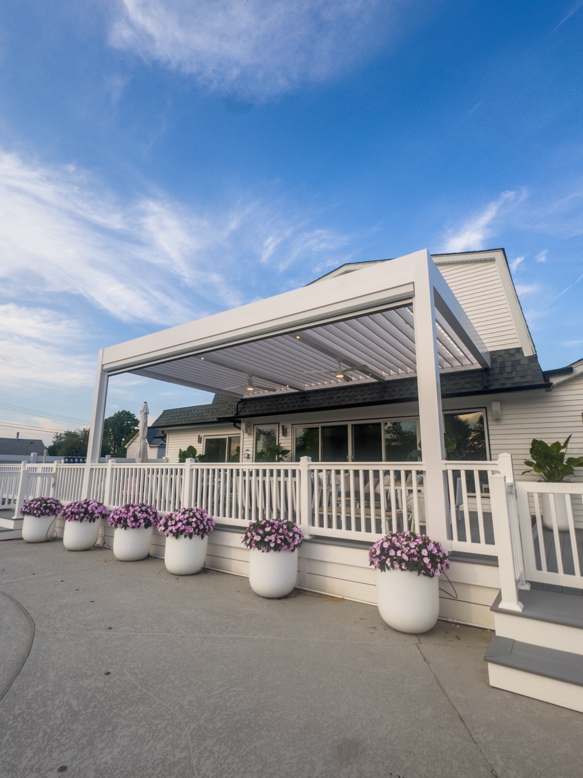 modern poolside pergola — motorized retractable shade pergola in Long Branch, NJ