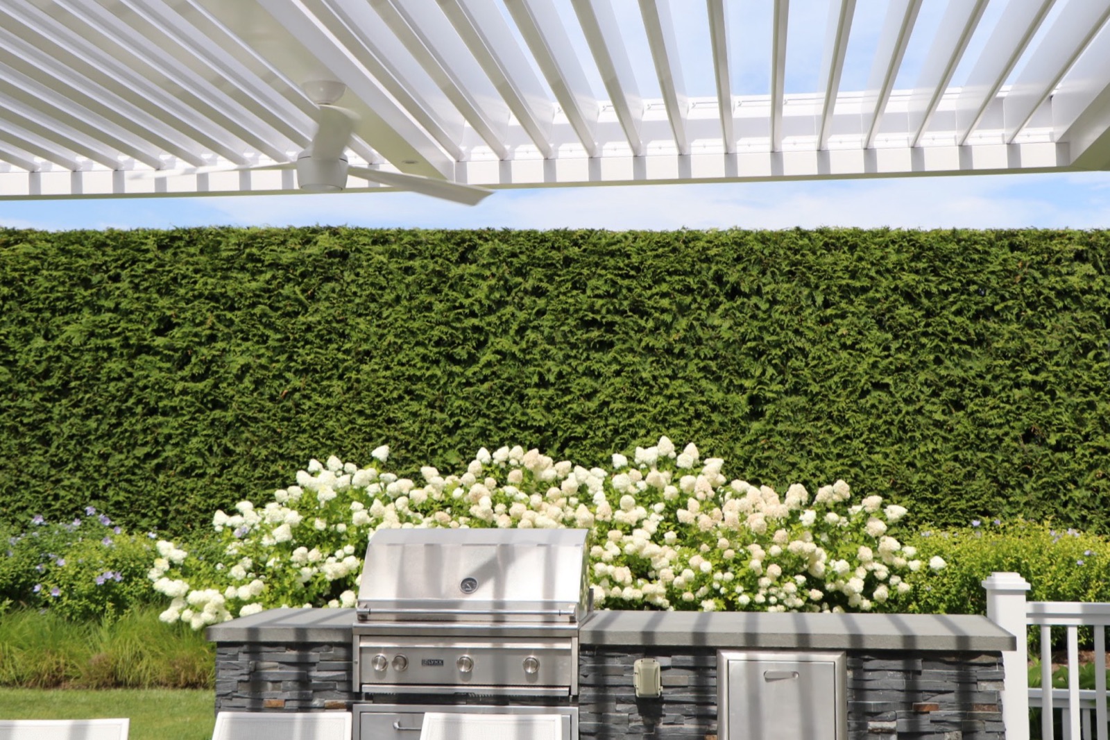 Southampton, NY custom pergola installation — detail view