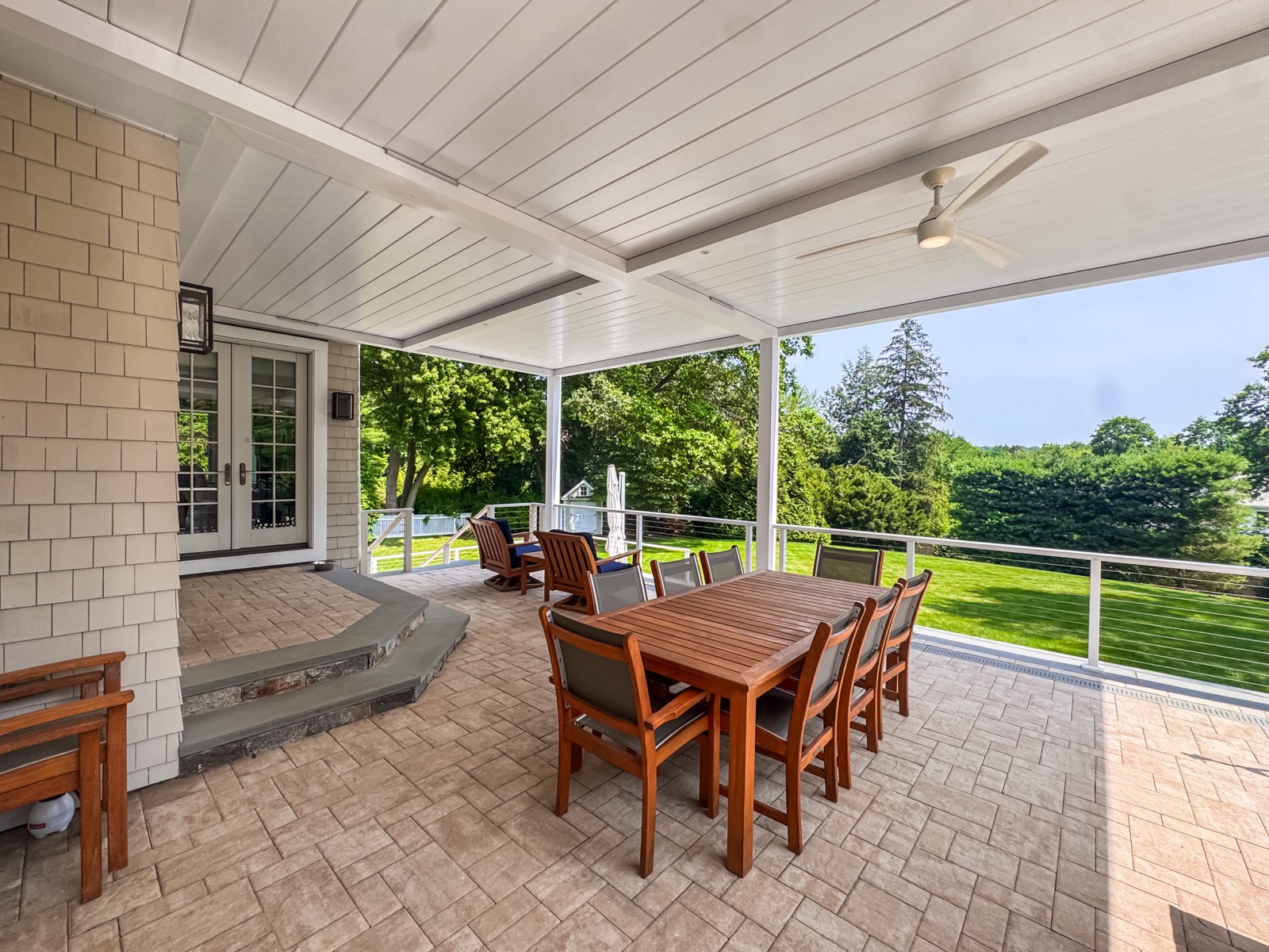 Breslow smart pergola — poolside terrace, year-round comfort build, Westport, CT